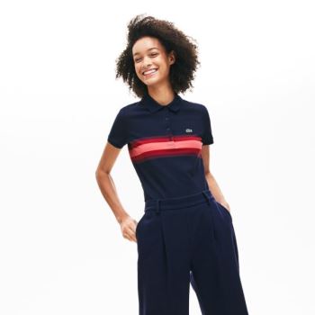 Lacoste Color Block Stripe Polo - Polo Dámské Tmavě Blankyt Blankyt / Tmavě Červené / Růžové | CZ-wX